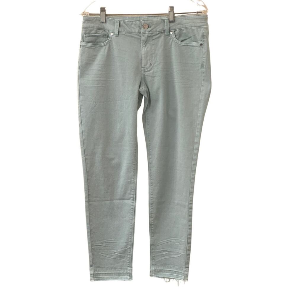 WHBM Saint Honore Mid-Rise Skinny Crop Jeans Celadon Blue Green Size 8
